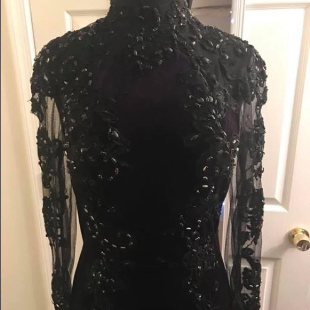 Purple Velvet Gown with Long Lace Sleeves